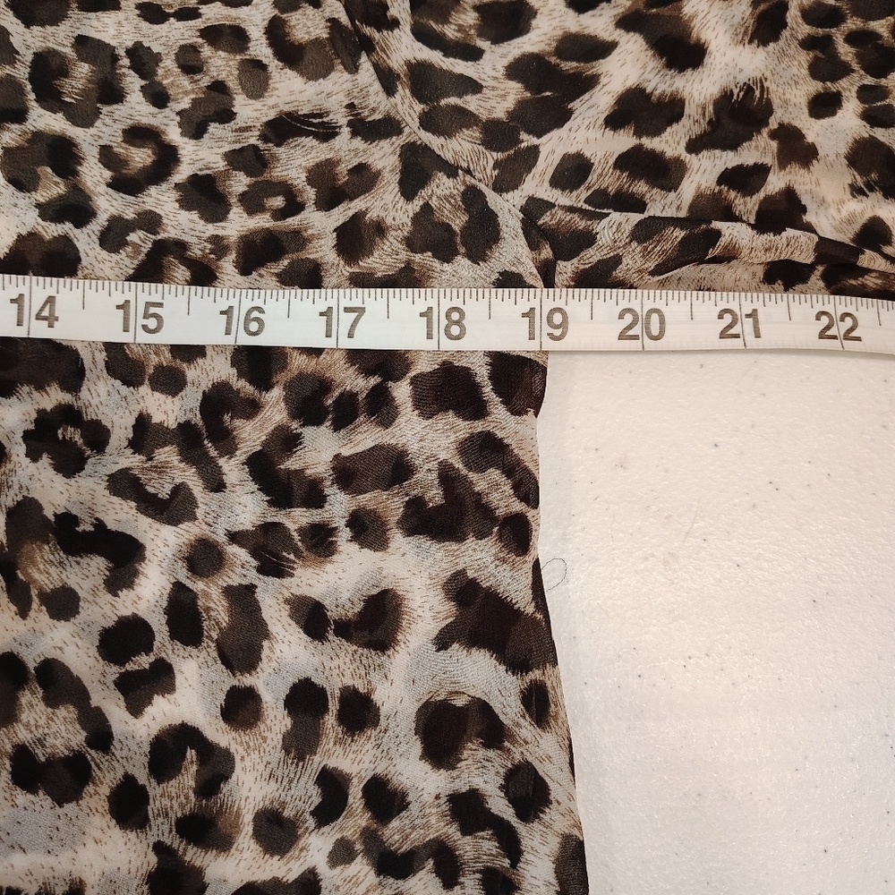 JOE FRESH BUTTON UP BLOUSE WOMENS SMALL CHEETAH LEOPARD SECRETARY NECK TIE RETRO - Picture 5 of 7